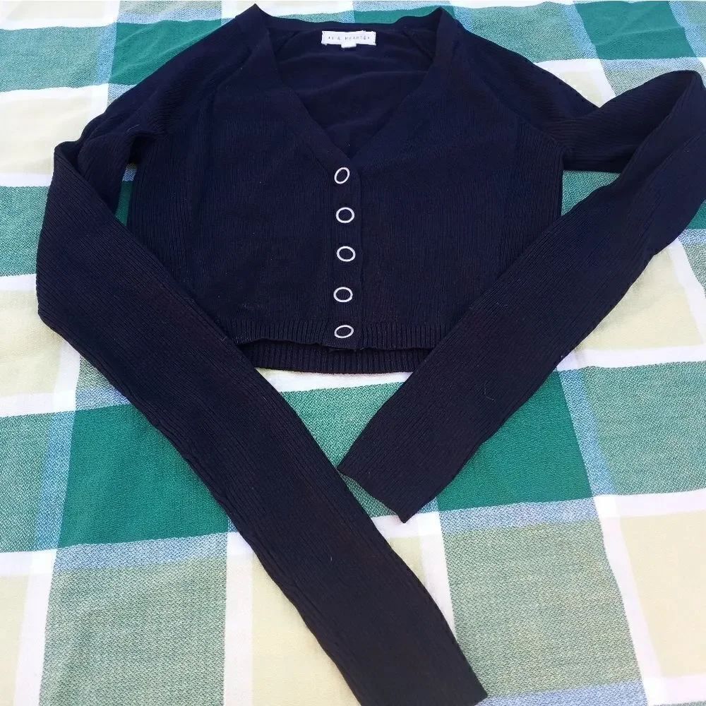 l.a.Hearts S Black Longsleeves Cropp Knit Button Up Women's Top Cardigan